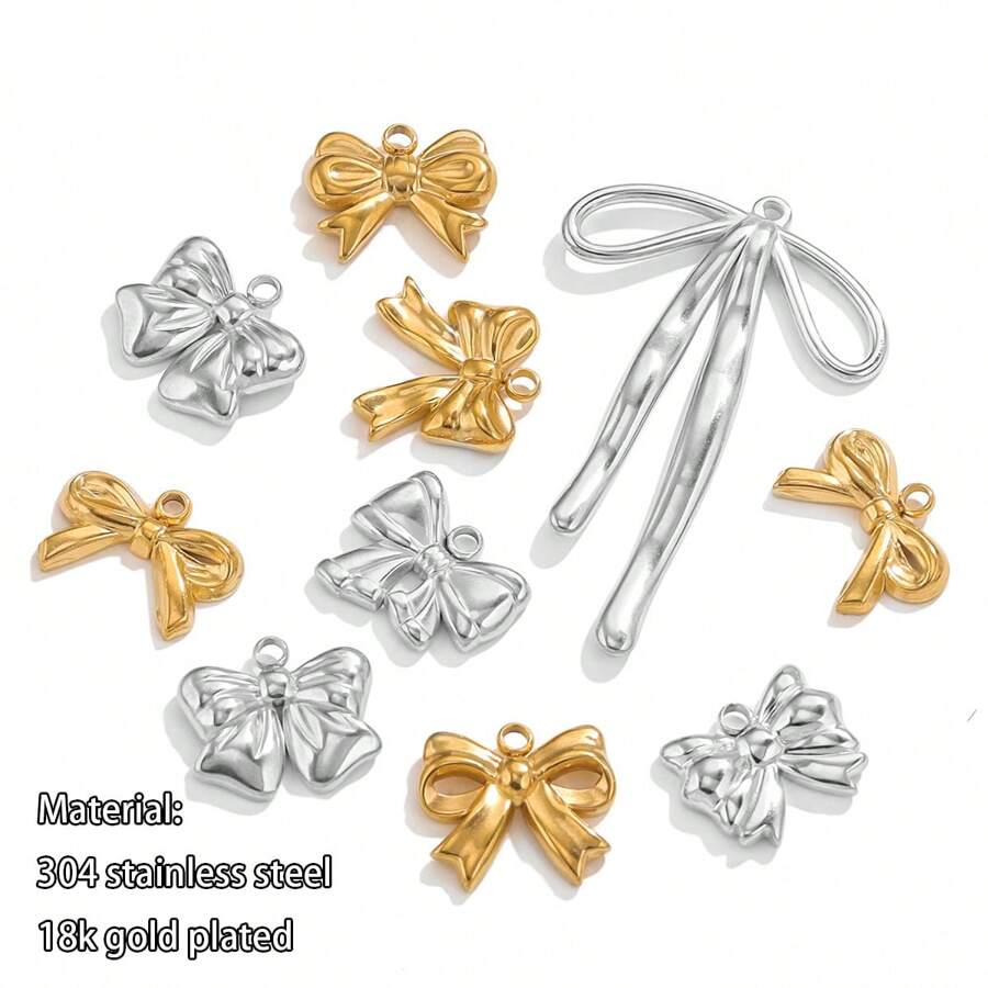 5pcs 304 Stainless Steel Bow 18K Gold Plated Charms Daily Wear Women's Jewelry Pendants DIY Jewelry Accessories Earrings Bracelets Jewelry Making Valentines