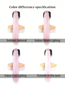 Cabello trenzado colorido con gomas elásticas como extensiones de cabello para mujer, trenza rosa morada con degradado y coleta sintética - Rosa Pálido - Ver 5