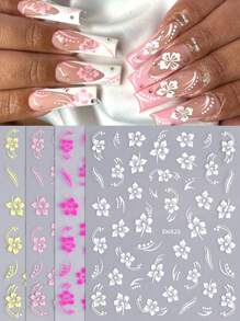 4pcs Lace Petal 3D Nail Stickers, White, Pink, Rose Red, Yellow, Romantic Floral Print, Gel Nail Polish Nail Art Self-Adhesive Stickers, Sliding DIY Spring/Summer Nail Decor Nails Nail Supplies - Multicolor - View 2