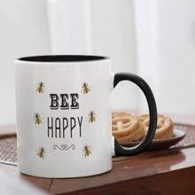 1只「Bee Happy」咖啡杯，蜜蜂圖案靈感的啟發性咖啡杯，可愛的蜜蜂設計，具啟發性的咖啡杯，茶杯，適合他的獨特禮物，杯子禮物，11盎司 - 彩色 - 查看 4