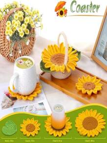 1 set Coaster de girasol Kit de ganchillo, decoración de mesa hecho a mano con instrucciones detalladas