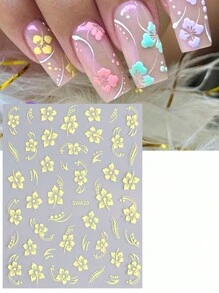 4pcs Lace Petal 3D Nail Stickers, White, Pink, Rose Red, Yellow, Romantic Floral Print, Gel Nail Polish Nail Art Self-Adhesive Stickers, Sliding DIY Spring/Summer Nail Decor Nails Nail Supplies - Multicolor - View 6