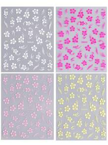 4pcs Lace Petal 3D Nail Stickers, White, Pink, Rose Red, Yellow, Romantic Floral Print, Gel Nail Polish Nail Art Self-Adhesive Stickers, Sliding DIY Spring/Summer Nail Decor Nails Nail Supplies - Multicolor - View 10
