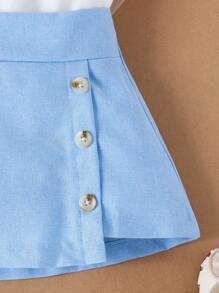 2pcs/Set Baby Girls Elegant Fashion Short Sleeve Top And Skirt Outfit, Light Fabric For Summer - White - View 6