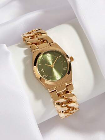  1pc XIVIYA Ladies Gold Minimalist Adjustable Cubana Quartz Watch, Luxe Holiday Gift