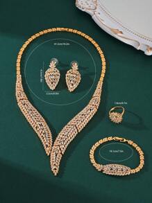 4 pièces/set Ensemble de bijoux de luxe pour femmes avec zirconium cubique incrusté micro. Comprend un collier, des boucles d'oreilles, une bague et un bracelet. Parfait pour les occasions formelles, les mariages et comme cadeau pour la Saint-Valentin, la mère, la fête des mères.