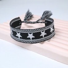 1pc Embroidered Five-Pointed Star Handmade Braided Bracelet - Black - View 3