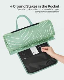 SONGMICS Picnic Blanket, 300 X 200 Cm, With 4 Ground Pegs, Large Picnic Mat For Beach Park, Waterproof Layer, Machine Washable, Foldable - Green - View 7