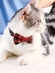 1 Stück verstellbares Haustier Halsband mit Schleife, Weihnachtsbellen Dekor Katzenhalsband, geeignet für den täglichen Gebrauch - Verschiedenfarbig - Übersicht 2