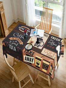 1pc Retro Coffee Polyester Tablecloth, Coffee Pattern Table Cover, Rectangle Waterproof Tablecloth,  Waterproof Stain Wrinkle Free, Indoor And Outdoor Table Cover, For Home Kitchen Dining Decoration