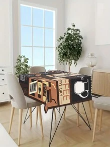 1pc Retro Coffee Polyester Tablecloth, Coffee Pattern Table Cover, Rectangle Waterproof Tablecloth,  Waterproof Stain Wrinkle Free, Indoor And Outdoor Table Cover, For Home Kitchen Dining Decoration