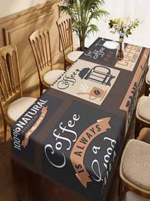 1pc Retro Coffee Polyester Tablecloth, Coffee Pattern Table Cover, Rectangle Waterproof Tablecloth,  Waterproof Stain Wrinkle Free, Indoor And Outdoor Table Cover, For Home Kitchen Dining Decoration