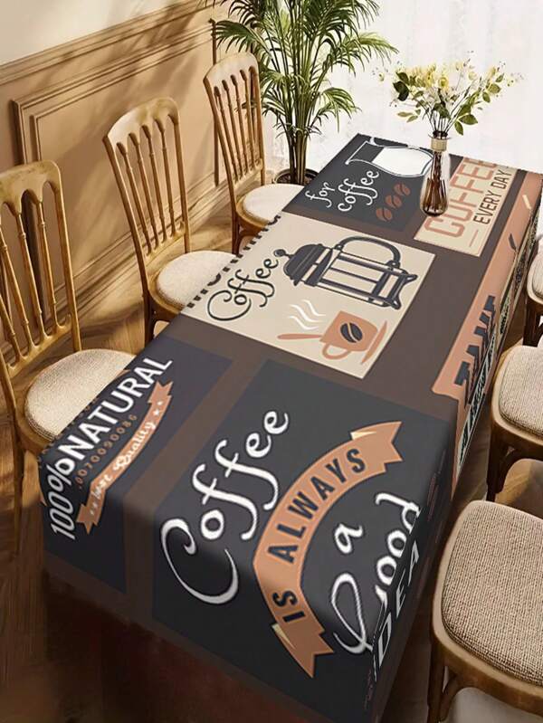 1pc Retro Coffee Polyester Tablecloth, Coffee Pattern Table Cover, Rectangle Waterproof Tablecloth,  Waterproof Stain Wrinkle Free, Indoor And Outdoor Table Cover, For Home Kitchen Dining Decoration