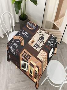 1pc Retro Coffee Polyester Tablecloth, Coffee Pattern Table Cover, Rectangle Waterproof Tablecloth,  Waterproof Stain Wrinkle Free, Indoor And Outdoor Table Cover, For Home Kitchen Dining Decoration