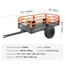 Heavy Duty Steel ATV Dump Trailer, 1500-Pound Load Capacity 15 Cubic Feet, Tow Behind Dump Cart Garden Trailer, With Removable Sides And 2 Tires, For Mowers, Tractors, ATV, UTV - 黑色 - 查看 7