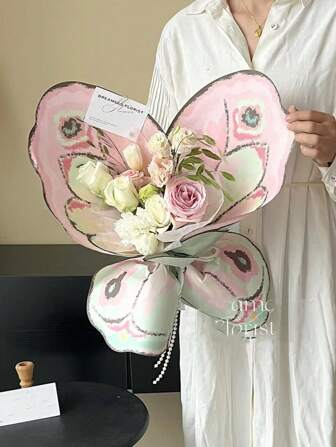 10入組/5套蝴蝶形狀DIY花包裝紙，手工禮品包裝材料，創意蝴蝶翅膀花束包裝