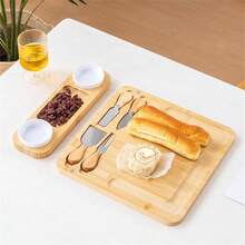 1套竹木奶酪板配抽屜，包括多種大小款式，奶酪、披薩、麵包、甜點和西式食物盤，木製砧板，圓形菜板