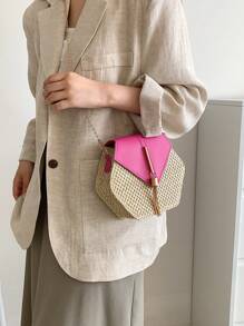 Yogodlns 六邊形編織草編斜挎包，配流蘇裝飾