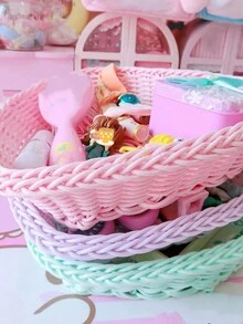 1 件心形藤条桌面收纳篮，北欧风格家居装饰收纳盒，可存放水果、遥控器、糖果、珠宝 - 均碼 - 查看 3