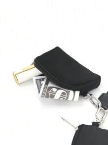 拉链双口袋便携钥匙扣钱包，女士口袋钱包，女士钱包，迷你钱包，手拿包，零钱包，旅行钱包 - 黑色 - 查看 6