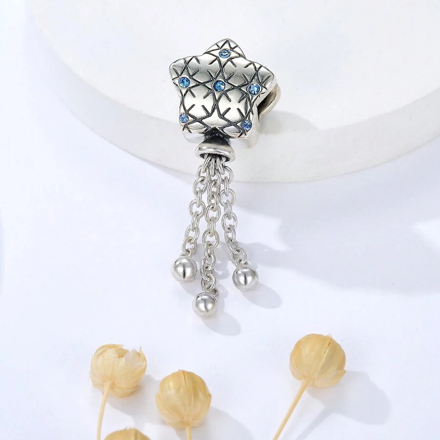 LOVANS 1PC Bạc 925 Tua Rua Hình Trái Tim/Hình Ngôi Sao Đính Cườm, Thích Hợp Cho Vòng Tay/Vòng Cổ DIY Làm Đồ Trang Sức, Đeo Hàng Ngày Và Quà Tặng - Ngôi sao - Xem 1