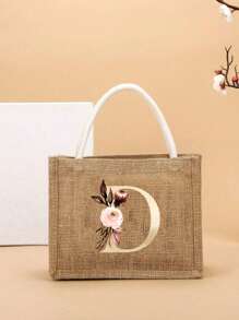 Pendlertasche Handtasche Leinentasche farblicher Kontrast tragbar für Festivals, Schule, Geschenktüte, Einkaufstasche, Handtasche für Frauen, Mode Jutegewebe Einkaufstasche mit modischem Buchstaben- und Blumenmuster aus Leinenmaterial für College-Studenten, Büroarbeiter, Damen, Lehrer, Valentinstag-Geschenk für Paar, beste Geschenke für Lehrer, Dankeschön-Geschenk für Lehrer - Khaki - Übersicht 23