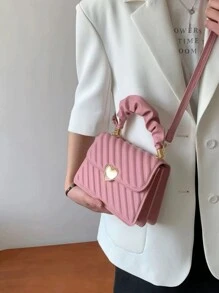Lightweight Casual Heart-Shaped Decorative Button Square Bag, Pleated Hand-Held Bag, Creased Square Bag, Suitable For Female College Students, Beginners, And White-Collar Workers, Very Suitable For Offices, Universities, Work, Business, Commuting, Outdoor Activities, Travel, And Outings, Suitable For Valentine's Day Gifts