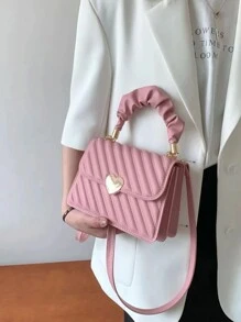 Lightweight Casual Heart-Shaped Decorative Button Square Bag, Pleated Hand-Held Bag, Creased Square Bag, Suitable For Female College Students, Beginners, And White-Collar Workers, Very Suitable For Offices, Universities, Work, Business, Commuting, Outdoor Activities, Travel, And Outings, Suitable For Valentine's Day Gifts