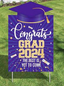 1 cartel de jardín de graduación 2024 con estaca - Negro Felicidades Graduados 2024 - Cartel de jardín de graduación 2024 - Decoración de graduación de la clase de 2024, 1 pieza - Multicolor - Ver 8