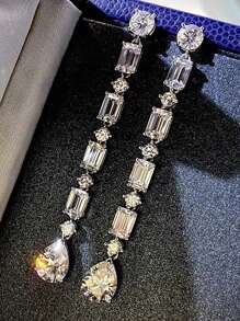 LXOEN 1 Pair Luxury Geometric Water Drop Shiny AAA Cubic Zirconia Dangle Earrings For Women Delicate Long Tassel Bridal Wedding Statement Earring