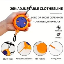 1pc/2pcs Compact Portable Travel Clothesline With AL Alloy Hook – Durable ABS Material Camping Laundry Rope, Easy Installation For Outdoor Use - Multicolor - View 5