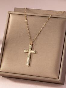 1pc Fashionable Bohemian Style Cross Pendant Necklace - Yellow Gold - View 2