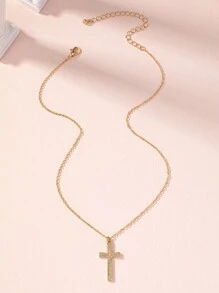 1pc Fashionable Bohemian Style Cross Pendant Necklace - Yellow Gold - View 3