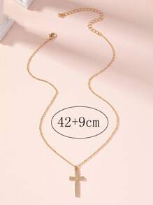 1pc Fashionable Bohemian Style Cross Pendant Necklace - Yellow Gold - View 4