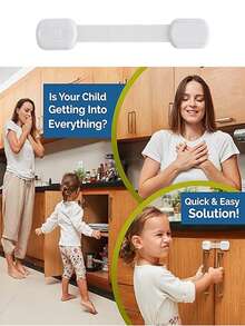 4 件套婴儿锁套装，可调节带子，适用于橱柜、马桶、冰箱，防夹扣，适用于滑动门和抽屉 - 白色 - 查看 7