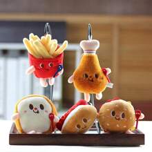 1 pieza Colgante de peluche con diseño de hamburguesa, perro caliente, pierna de pollo y papas fritas, adorno colgante creativo para mochila, decoración del hogar