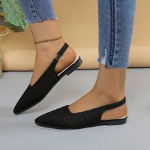 Sandalias cerradas de tacón bajo de nueva temporada 2024 con punta elegante para mujer de talla grande estilo francés - Negro - Ver 1