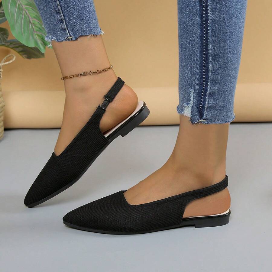 Sandalias cerradas de tacón bajo de nueva temporada 2024 con punta elegante para mujer de talla grande estilo francés - Negro - Ver 1