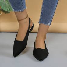 Sandalias cerradas de tacón bajo de nueva temporada 2024 con punta elegante para mujer de talla grande estilo francés - Negro - Ver 5