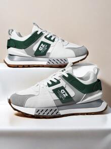 Fashion Colorblock Thick Sole Men's Chunky Sneakers, Fashion Breathable Comfortable Men's Athletic Shoes, Height Increasing Lace-Up Men's Running Shoes For Outdoor