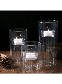 3pcs Glass Candle Holders, Home Decor, Table Centerpieces, Fireplace Candlesticks - Clear - View 5