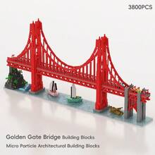 3800塊微粒建築積木，ABS材質，金門大橋模型套裝，極簡主義風格，以紅色為主，橋形設計，包括小型船隻和風景細節，非常適合送禮和家庭互動 - 彩色 - 查看 1