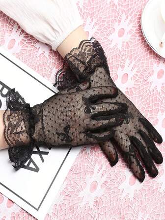 1pc Children Lace Gloves, Korean Version, Summer New Arrival, Girls White/ Protection UV Protection Sweet Driving Gloves For Festivals And Performances