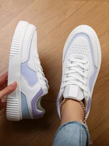 Zapatos deportivos para adolescentes, deportivos, transpirables, cómodos, con cordones, zapatillas informales de moda, verano - Blanco - Ver 6