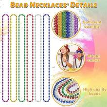 12pcs Mardi Gras Beaded Necklace, Multicolored Plastic Bead Necklace Party Costume Jewelry, Festival Decorations - Multicolor - View 5