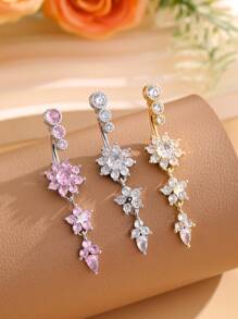 1 Chiếc Nhẫn Rốn Bằng Thép Không Gỉ Với Ngôi Sao Năm Cánh Và Ba Phần Được Khảm 21 Cubic Zirconia Cho Nữ, Trang Sức Khuyên Rốn Gợi Cảm Y2K Đeo Hàng Ngày - hoa ngôi sao năm cánh - Xem 10