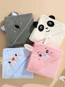 1pc Cute Cartoon Animal Hooded Bath Towel, Coral Fleece Soft & Skin-Friendly, Absorbent & Quick Dry Bathrobe Cloak Wrap Towel, Suitable For Swimming & Bathing - Various - View 1