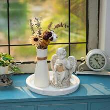 1個鄉村風格木托盤 - 圓形木製服務托盤, 裝飾托盤, 古董中心點蠟燭盤, 農家風格長腳凳托盤, 適用於廚房台面和咖啡桌的家居裝飾 - 棕色 - 查看 4