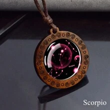 12 Constellation Necklace Starry Sky Zodiac Round Glass Wood Pendant Necklace Birthday Gift Couples Jewelry - style - View 5