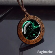 12 Constellation Necklace Starry Sky Zodiac Round Glass Wood Pendant Necklace Birthday Gift Couples Jewelry - style - View 20